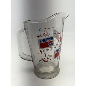 Vintage Pepsi Cola Soda 64 oz. Glass Pitcher Confetti & Logo Design 1980s